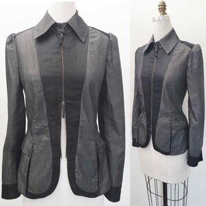 Antonio Marras Women's Grey Black Lightweight Tailored Jacket Chambray Cotton